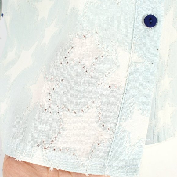 Star Pattern Distressed Button Up Denim Shirt - Picture 5 of 13
